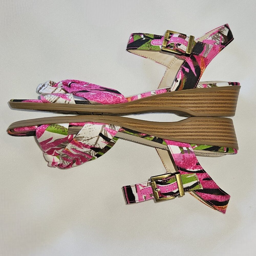 Life Stride Monaco Tropical Print Sandal Stacked Heel Size 9M